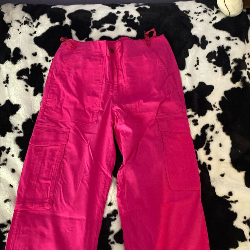 Hot pink parachute pants